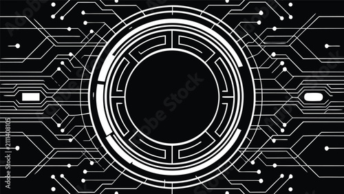 Konstfotografi Monochrome circuitry network abstract technology background pattern