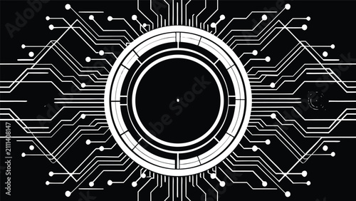 Canvastavla Minimalist black and white electronic circuitry abstract pattern