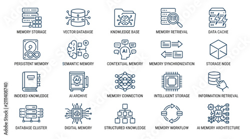 Фотография Collection of technology icons representing data storage and memory concepts