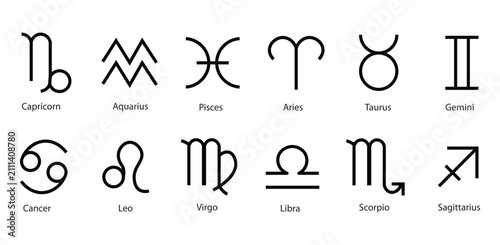 Bild auf Leinwand Zodiac symbols collection black line illustrations on a white background astrolo