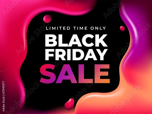 Black Friday sale promotional banner with vibrant colorful abstract background and bold text advertising limited time discounts and special offers for shopping enthusiasts
