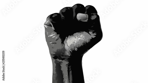 Tableau sur toile A raised fist illustration in grayscale depicts a clenched hand with a white bac