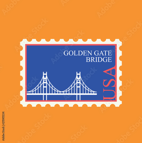 Golden Gate Bridge USA Postage Stamp Vector Illustration