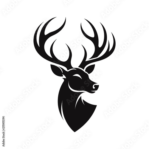 Minimalist Deer Head Silhouette Vector illustration with Majestic Antlers.