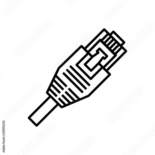 Ethernet cable icon. Minimal outline network rj45 plug vector.