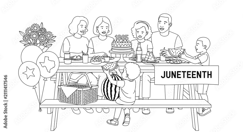Obraz premium Juneteenth Celebration Family Picnic Coloring Page