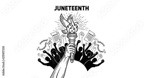 Juneteenth Celebration Freedom Illustration with Torch and Crowd