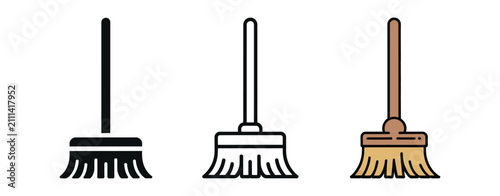 Foto Broom icons featuring household cleaning tools with different handles and bristl