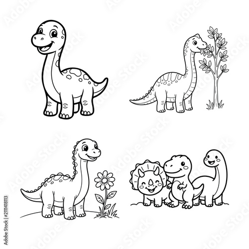 A fun dinosaurs coloer page bundle set collection featuring cute prehistoric creatures for kids to color and enjoy drawing