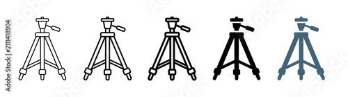 Cuadro en lienzo Collection of tripod icons, line art, solid black, and colored icons for photography and videography equipment