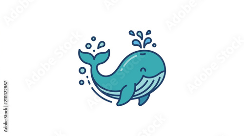 Konstfotografi Cartoon Blue Whale Spouting Water Illustration.