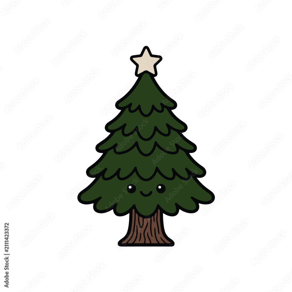Fototapeta premium Cute Christmas Tree Cartoon Vector Illustration with Star Isolated on White