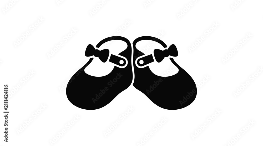 Fototapeta premium Baby booties black silhouette on a white background silhouette