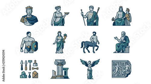 Foto Ancient Greek and Roman Mythology Icons Collection.