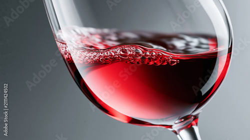 Extreme close up , red wine in the clear wine glass , colorful.