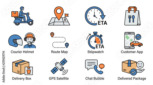 Valokuva Delivery Service Icons Set for Logistics and Shipping.