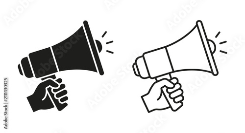 Hand Holding Megaphone Icon Black Silhouette speaker