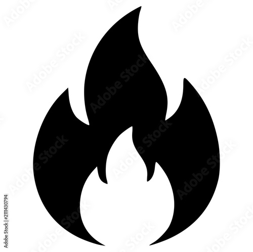 Fire flame silhouette icon for heat and energy concepts with combustion