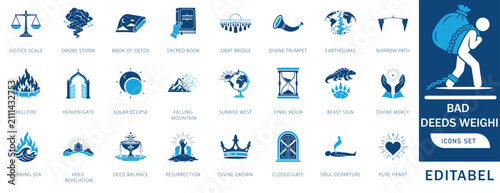 Fotografía Islamic Eschatology Day of Judgment Icon Set for Qiyamah, Doomsday, Signs of Fin