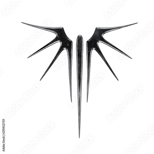 Tribal Metal Emblem Collection Abstract metallic wings symbol with sharp points on white background-gothic, cyber sigil, chrome tattoo, ornamental, and futuristic symbol designs. High-quality isolated