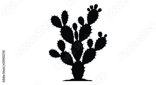 Fotografie Prickly Pear Cactus Silhouette Against A White Background