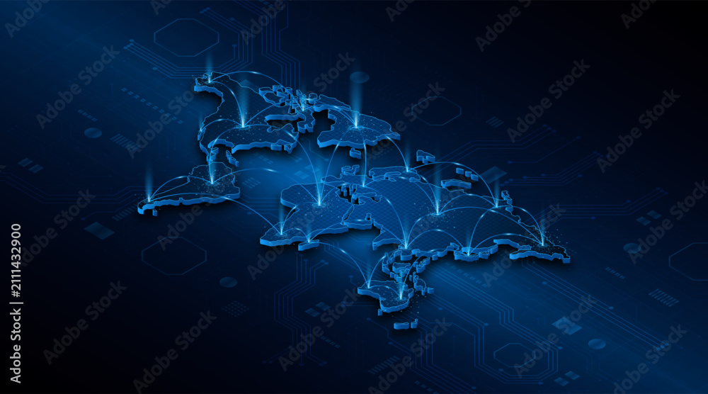 Naklejka premium Global connection network background. World map. Internet technology concept or global communication.