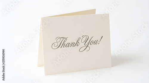 Simple folded thank you greeting card on cream paper with greeting stationery gratitude minimalist