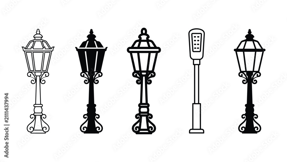 Naklejka premium Five different colored lamp icon in various styles and colors on a white background