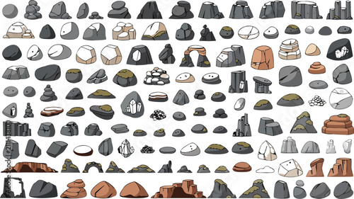Foto Cartoon rock stone boulder and cliff mountain game assets mega collection set is
