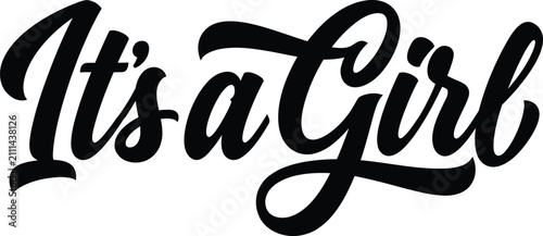 It is a girl black brush script lettering design for baby shower cards and party decoration