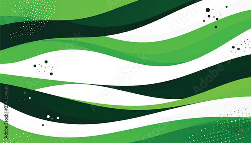 Abstract Green, Black, and White Swirls with Dots - Modern Background Design