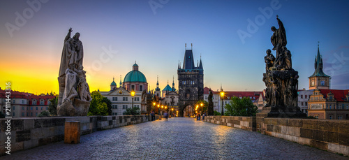 Canvas Print Sunrise, Charles Bridge, Prague, Czech Republic