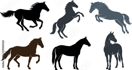 Canvastavla Horse Silhouette Vector Set Featuring Running Rearing Jumping Trotting and Stand