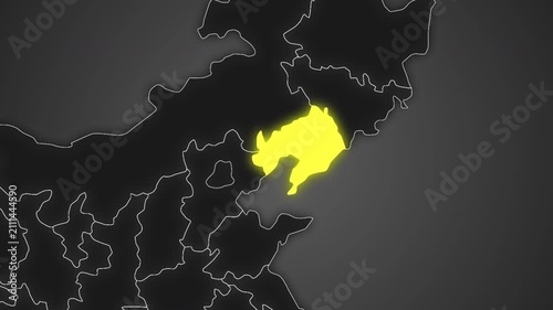 Animated glowing map of Liaoning, China, with a highlighted outline on a dark gray gradient background, ideal for geography, travel, news, and infographic projects.