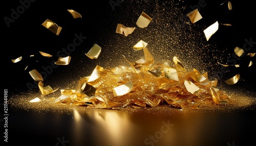 Pieces Flakes Of Gold Foil On Transparent Background Festive Background With Gold Glitter And Golden Foil For Celebration Background With Glowing Golden Particles
