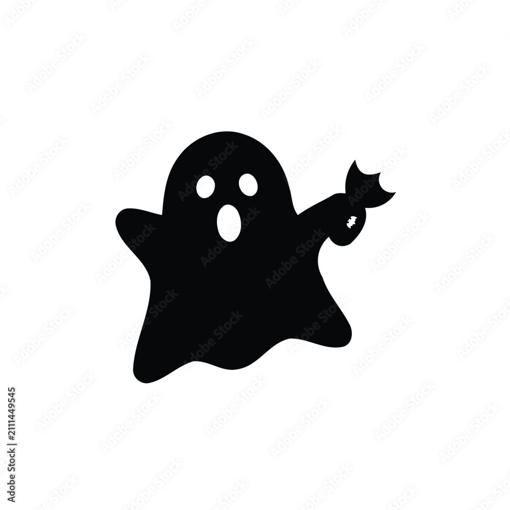 Fototapeta premium Cute Halloween Ghost Holding Candy Vector Silhouette