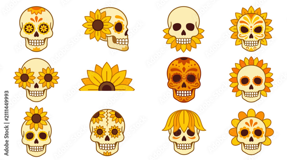 Obraz premium Sunflower yellow sugar skull graphic collection