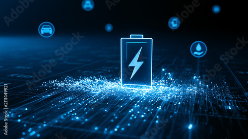 Technology battery high power electric energy, Battery to electric cars and mobile devices with clean electric, Green renewable energy battery storage future, Technology digital abstract background