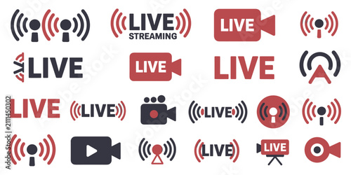 Fotografía Collection of Live Streaming Icons and Symbols broadcast