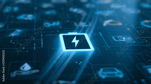 Technology battery high power electric energy, Battery to electric cars and mobile devices with clean electric, Green renewable energy battery storage future, Technology digital abstract background