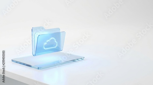 Digital cloud folder icon. Virtual document management and data storage concept.