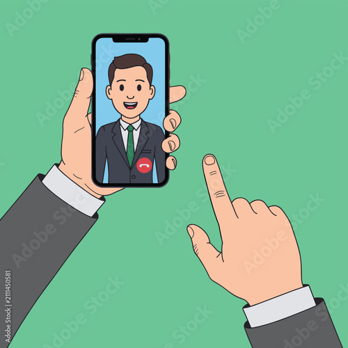 Foto Person Making a Video Call on a Smartphone with a Man on Screen