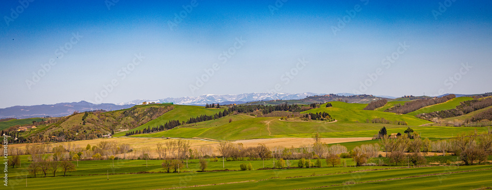 Obraz premium Rolling green hills in Italian Tuscany countryside
