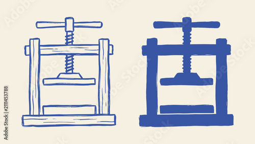 Quadro su tela Vintage printing press vector icons in outline and solid hand-drawn styles for p