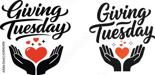 Canvastavla Giving Tuesday hand lettering with heart icon held in open hands
