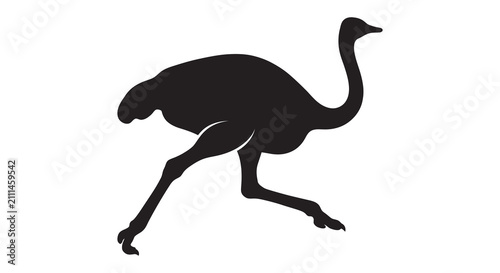 Running ostrich silhouette against a white background silhouette
