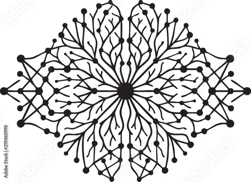 Abstract AI Brain Neural Network with Leaf Pattern, Artificial Intelligence Technology Line Icon