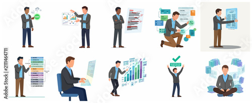 Professional Man Researching and Publishing Academic Paper Concept Illustration Set