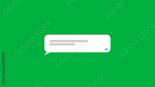 isolated white speech bubble with text lines on a green screen background for messaging, chat, communication, digital interface, simple notification