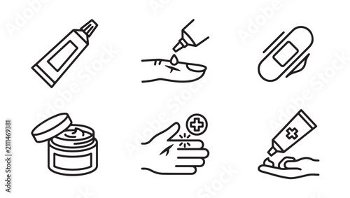 Ointment cream topical medication and wound healing icon collection with ointment medication treatment dermatology application pharmacy medicine wellness healthcare dermatological medicated
